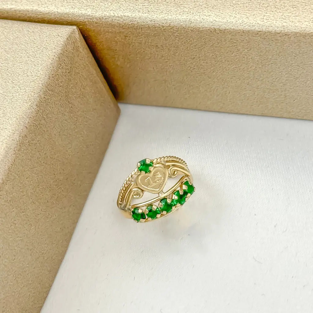 Anillo De Dama De 15 Años Con Cintillo De Piedras Verdes + Envío Gratis