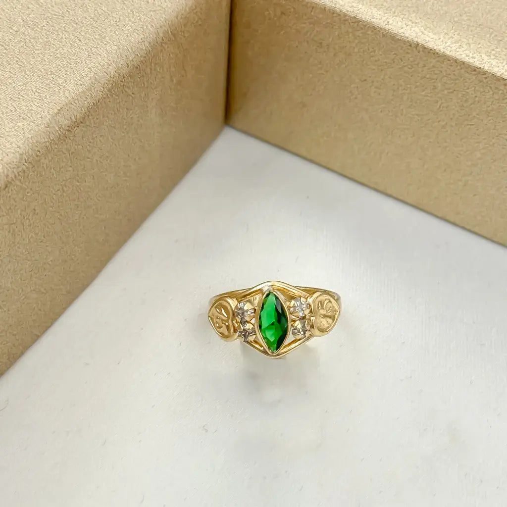 Anillo De Dama De 15 años Con  Piedra Verde + Envío Gratis